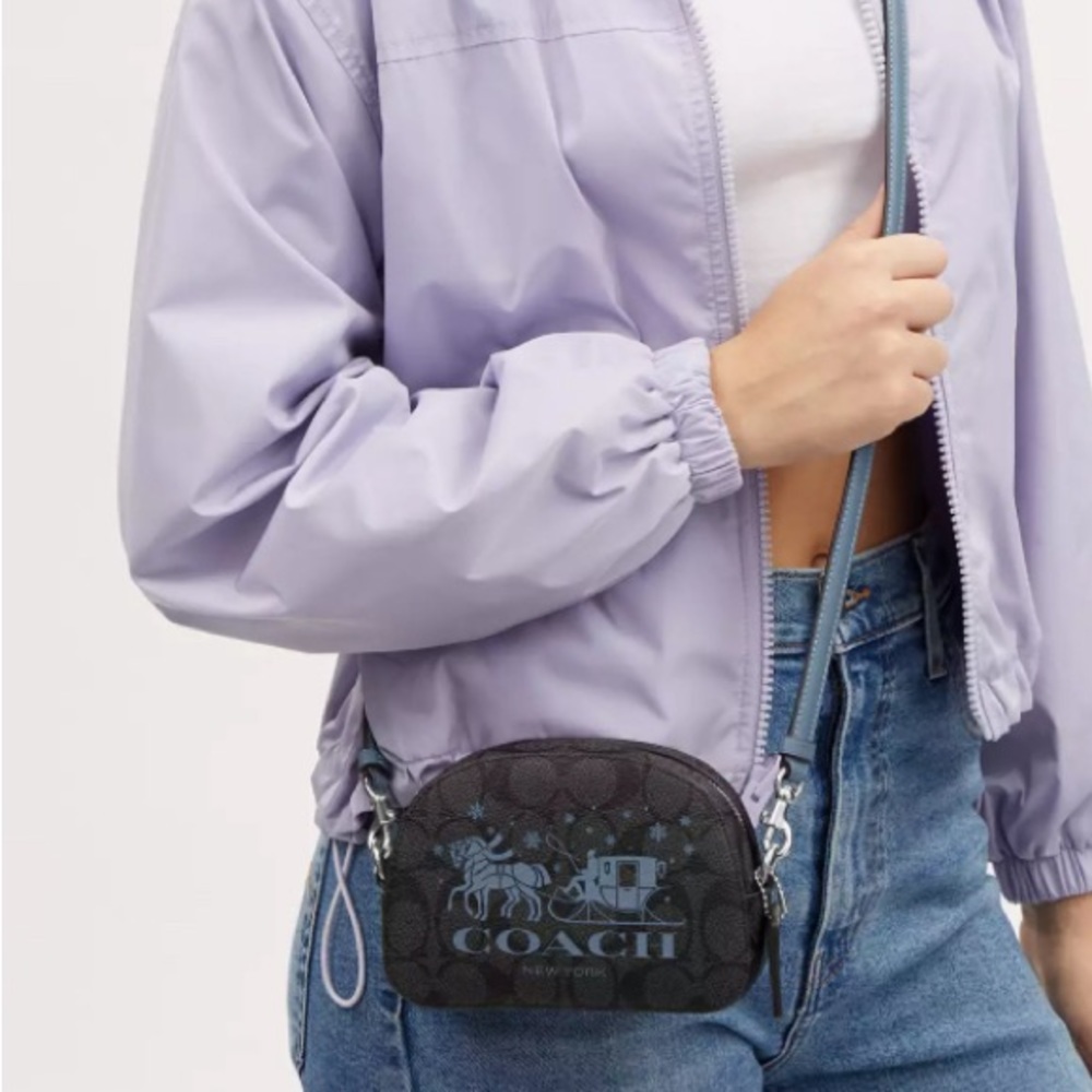 Authentic COACH Signature Coated canvas /smooth leather zip top crossbody - Picture 9 of 9